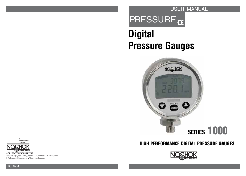 NOSHOK 1000 Series Digital Pressure Gauges User Manual | 6 pages