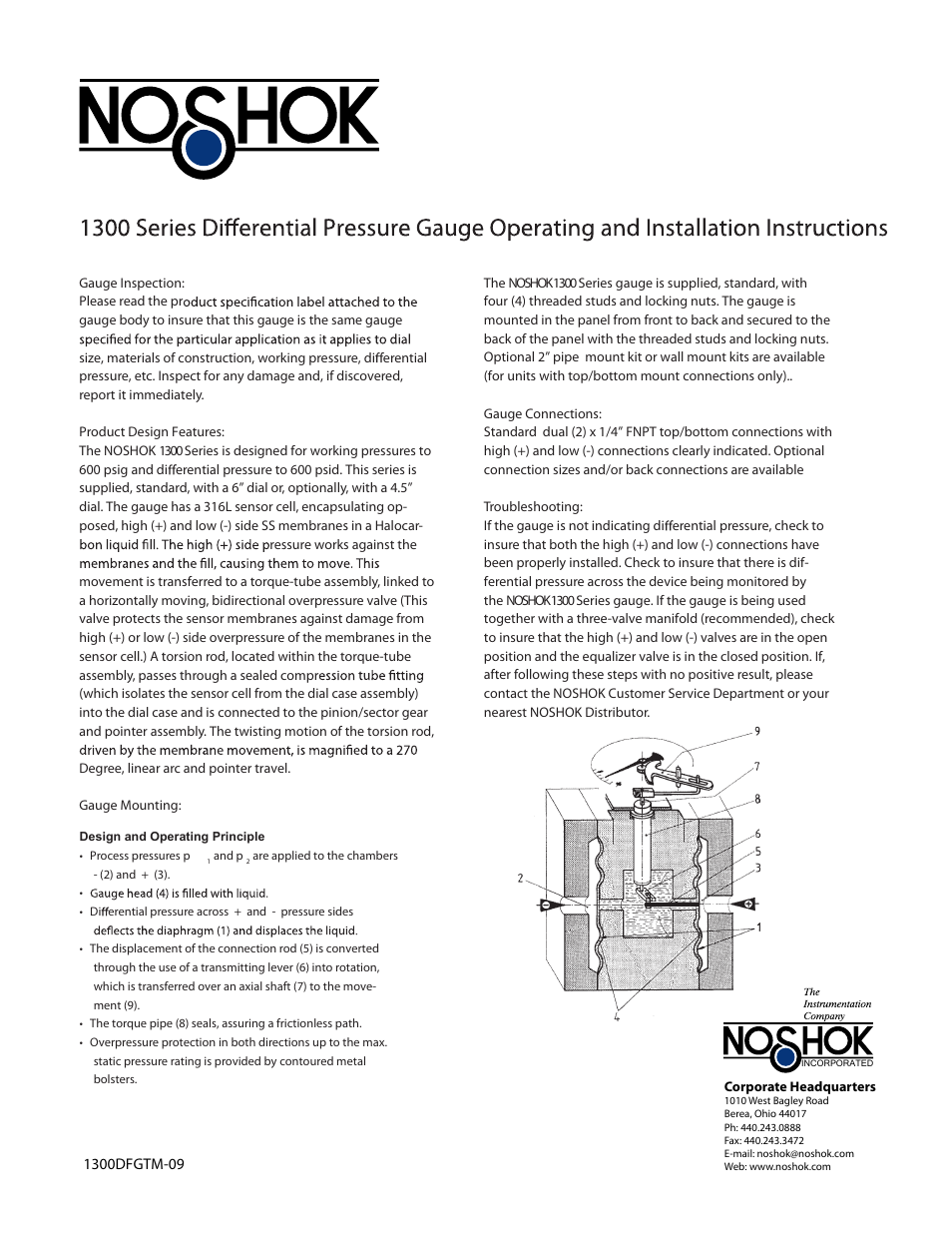 NOSHOK 1300 Series Differential Pressure Gauge User Manual | 1 page