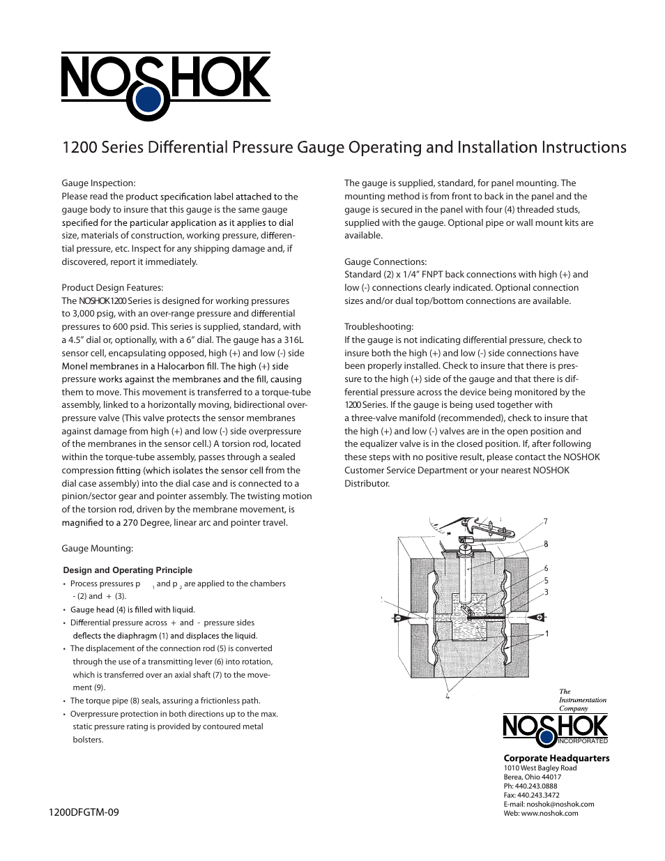 NOSHOK 1200 Series Differential Pressure Gauge User Manual | 1 page