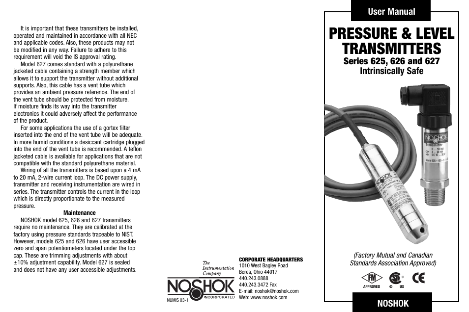 NOSHOK 627 Series Pressure & Level Transmitters User Manual | 2 pages