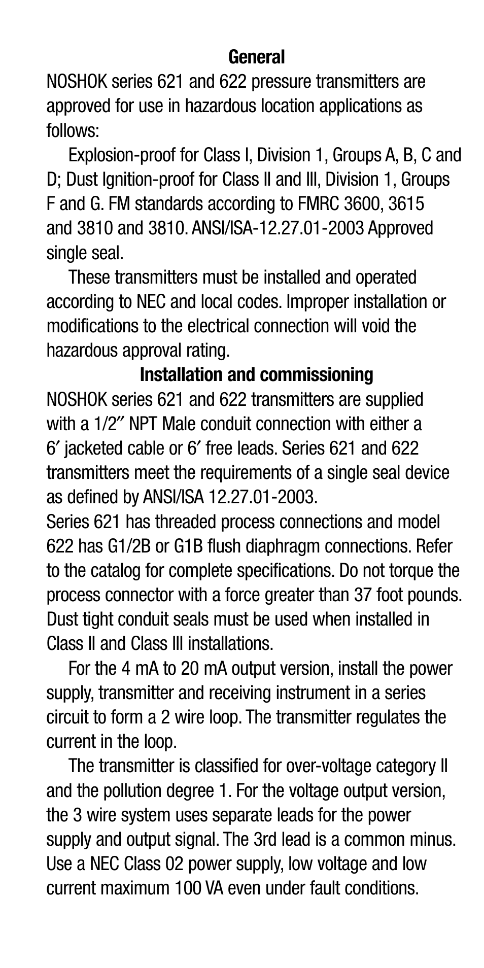 NOSHOK 622 Series Pressure Transmitters User Manual | Page 2 / 4