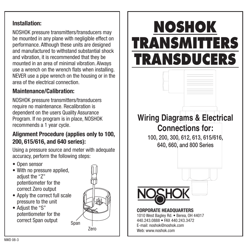NOSHOK 100 Series Transmitters Transducers Wiring Diagrams & Electrical Connections User Manual | 6 pages