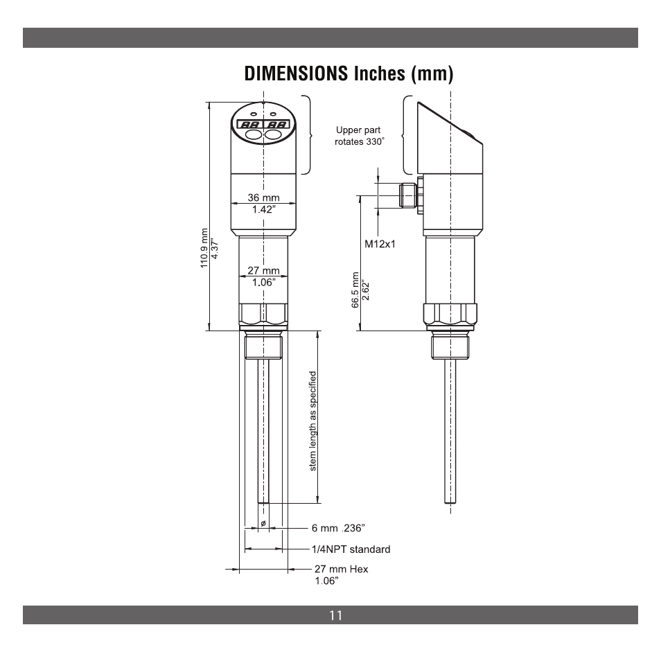 Dimensions inches (mm) | NOSHOK 850 Series Electronic Temperature Switch User Manual | Page 12 / 16
