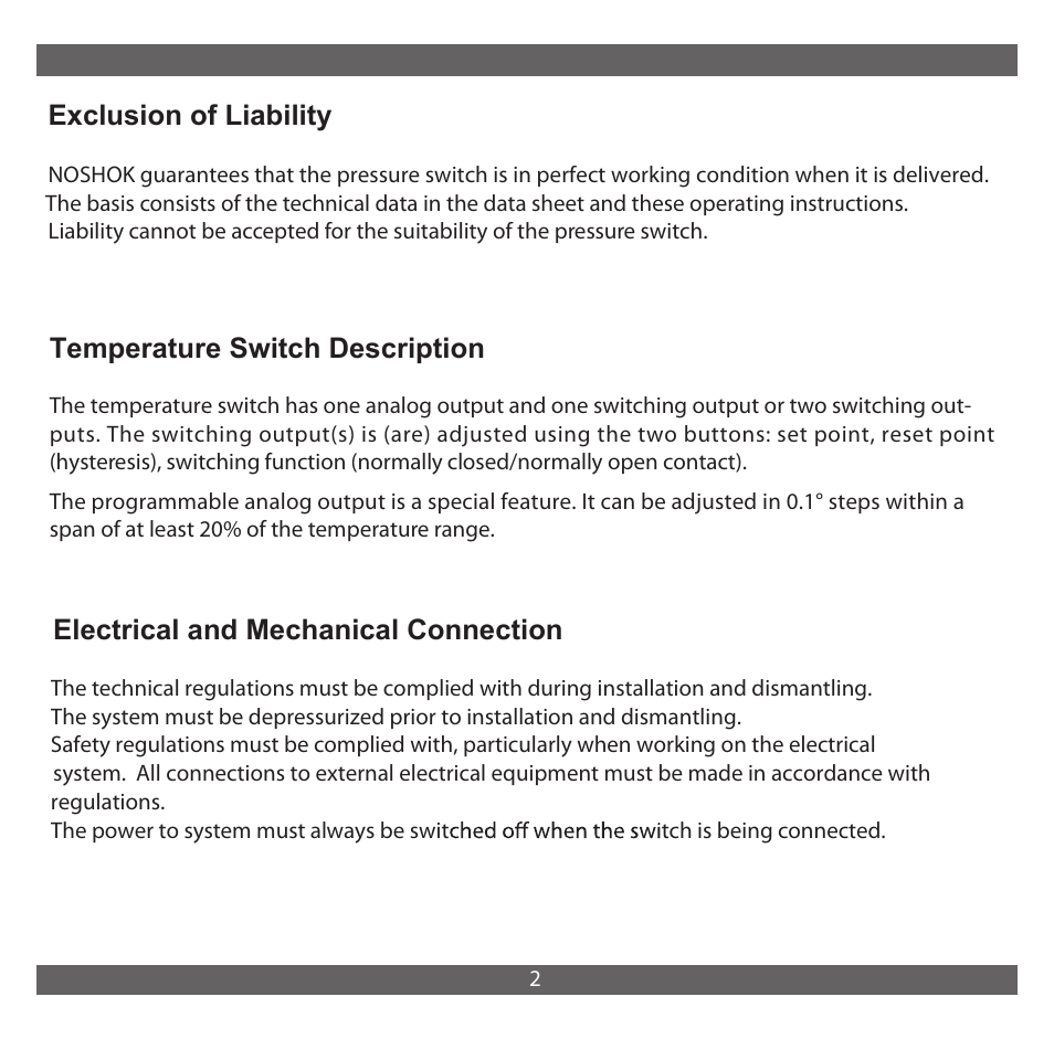 Exclusion of liability | NOSHOK 850 Series Electronic Temperature Switch User Manual | Page 3 / 16