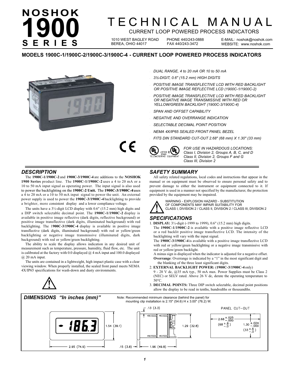 NOSHOK 1900 Series Current Loop Powered Process Indicators User Manual | 4 pages