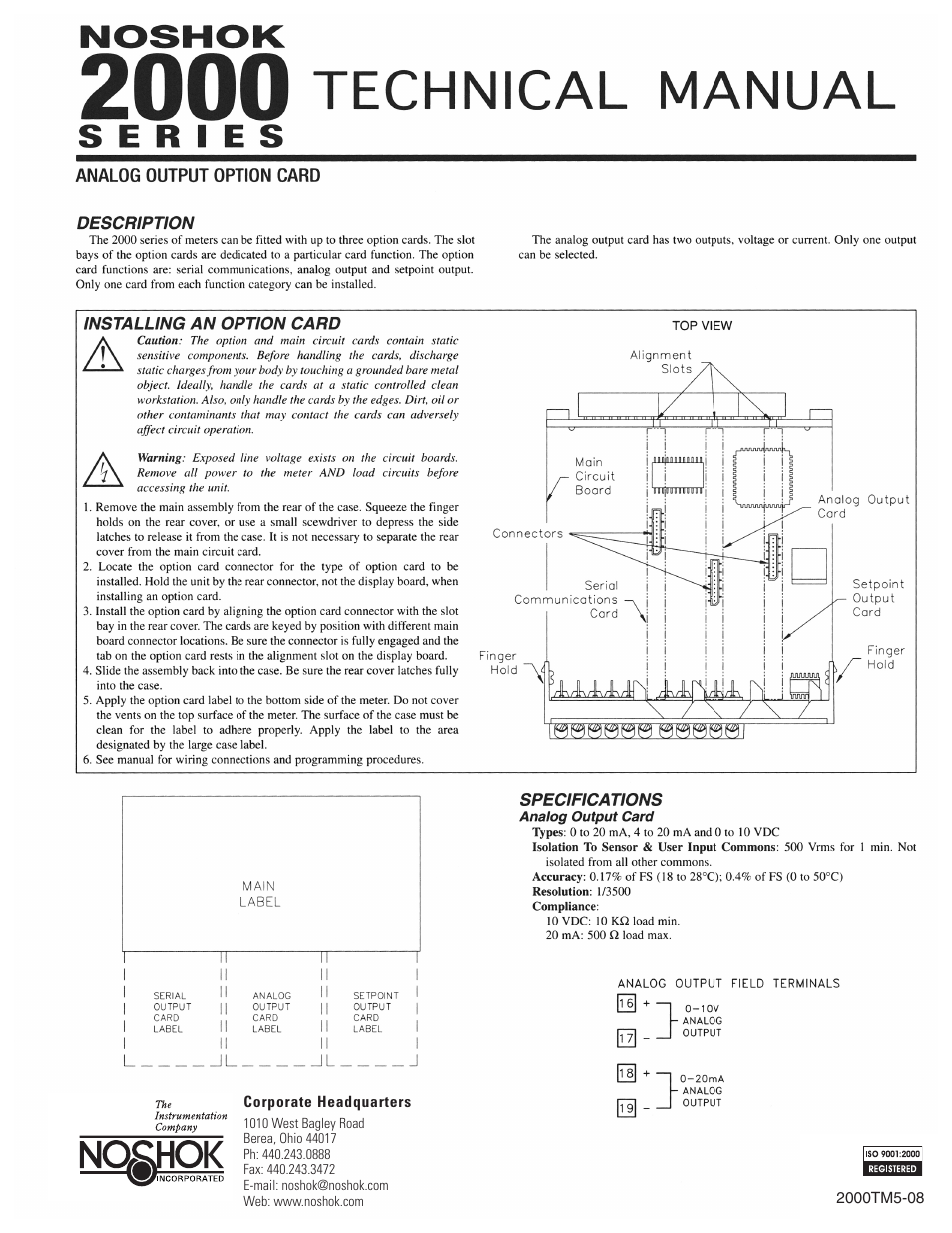 NOSHOK 2000 Series Analog Output Option Card User Manual | 1 page