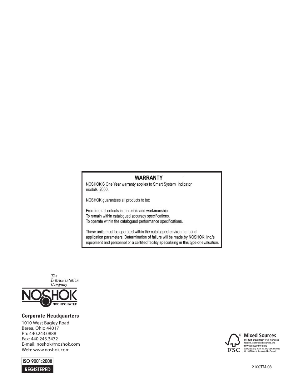 NOSHOK 2100 Series Field Upgradeable Dual Input Process Indicator User Manual | Page 36 / 36