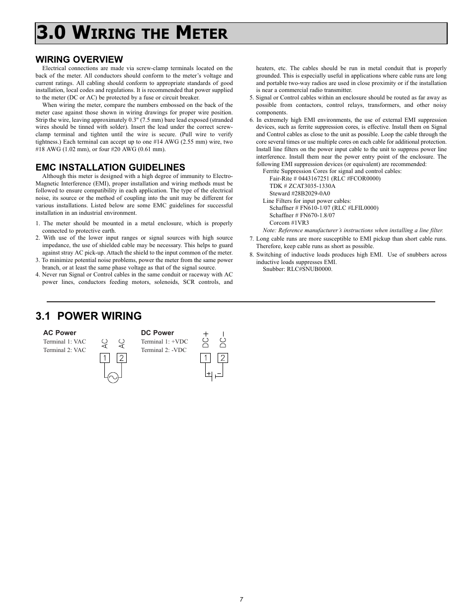 Iring the, Eter, 1 power wiring | Wiring overview, Emc installation guidelines | NOSHOK 2100 Series Field Upgradeable Dual Input Process Indicator User Manual | Page 7 / 36