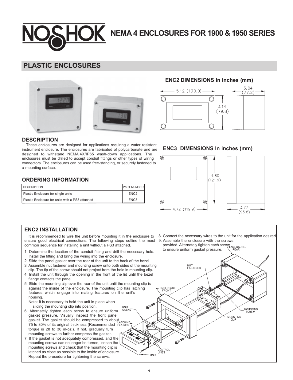 NOSHOK NEMA 4 Enclosures User Manual | 4 pages