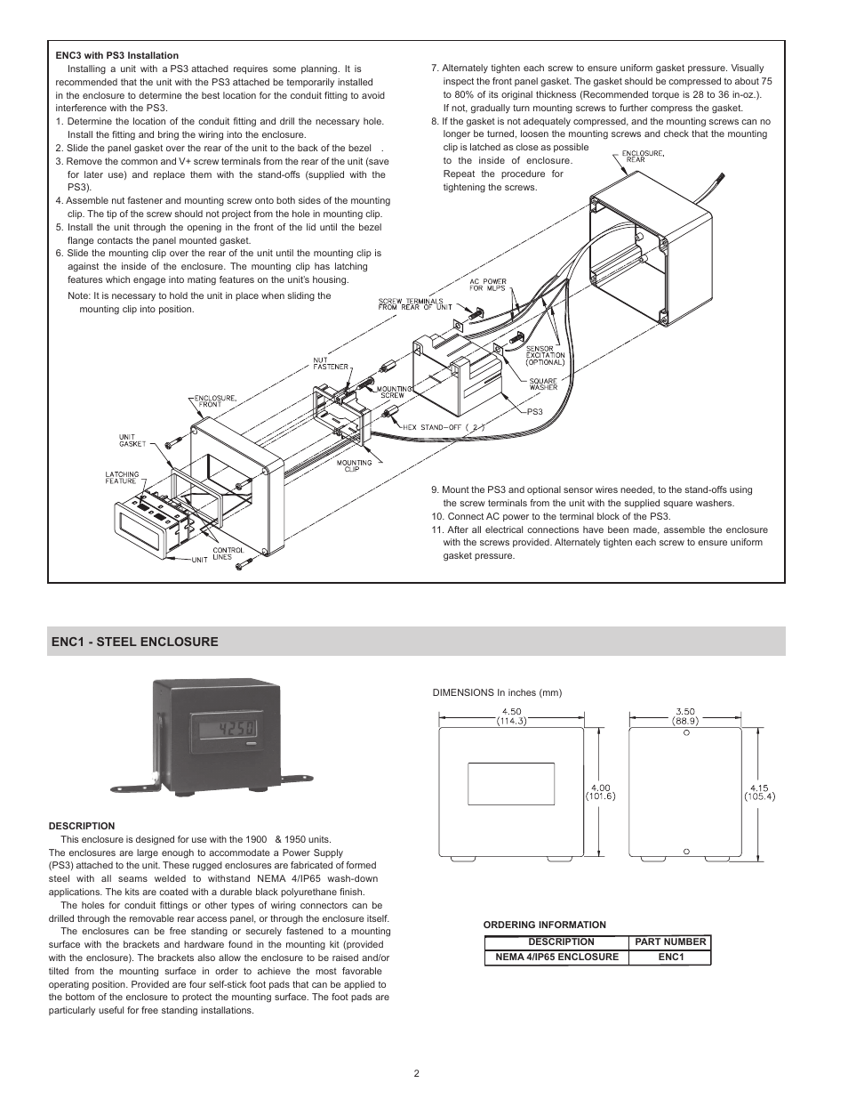 Enc1 - steel enclosure | NOSHOK NEMA 4 Enclosures User Manual | Page 2 / 4