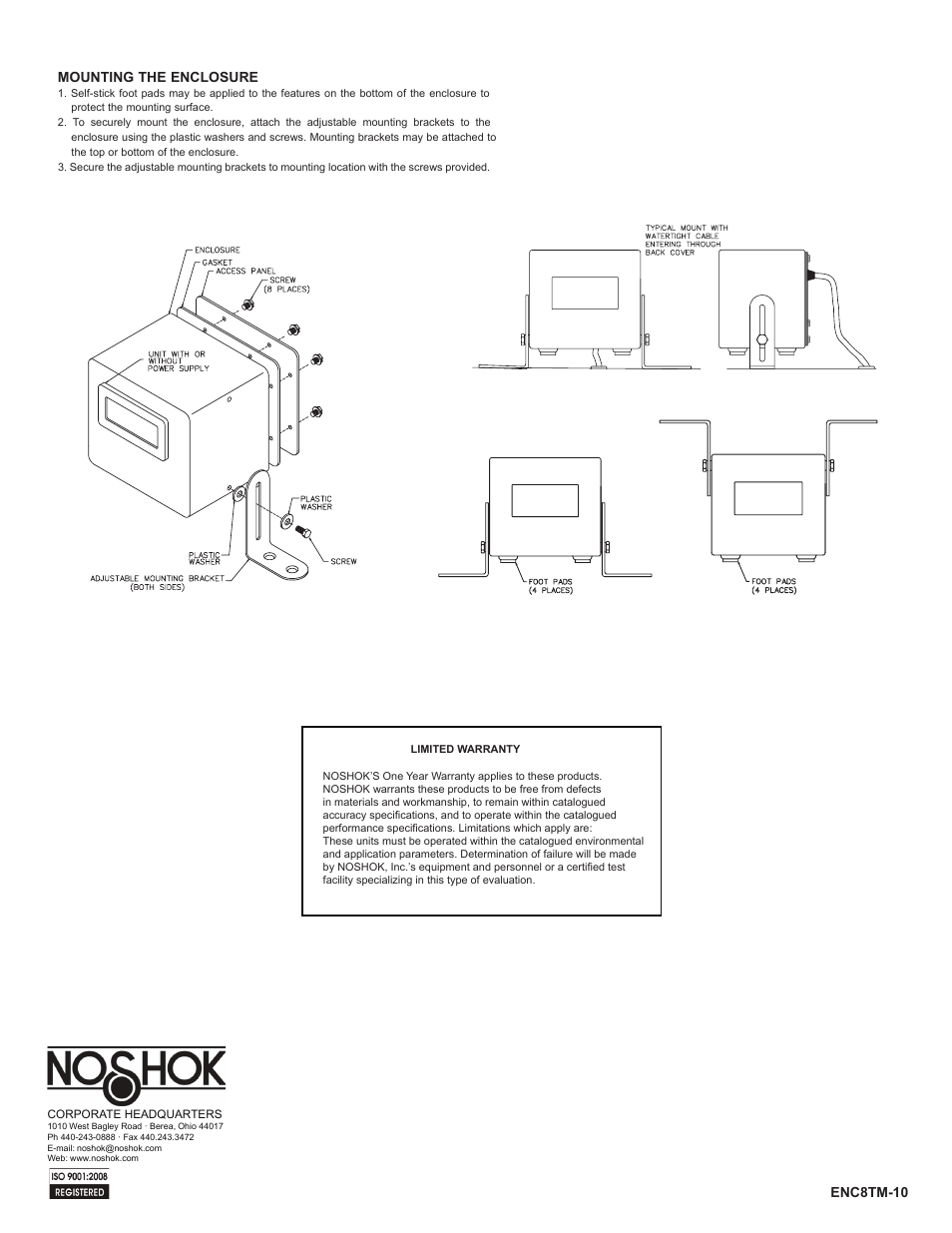 Mounting the enclosure, Enc8tm-10 | NOSHOK NEMA 4 Enclosures User Manual | Page 4 / 4