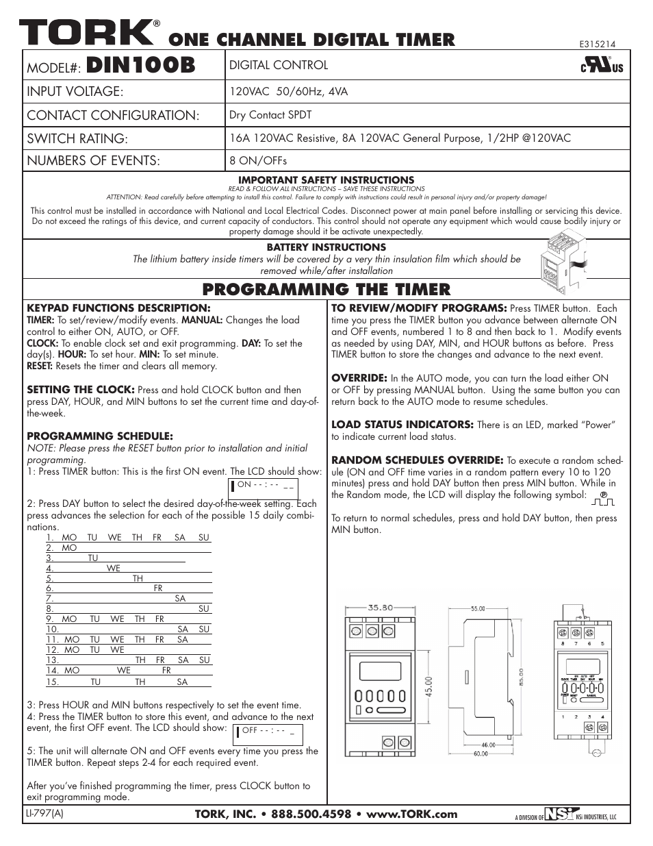 NSi Industries DIN100B User Manual | 1 page