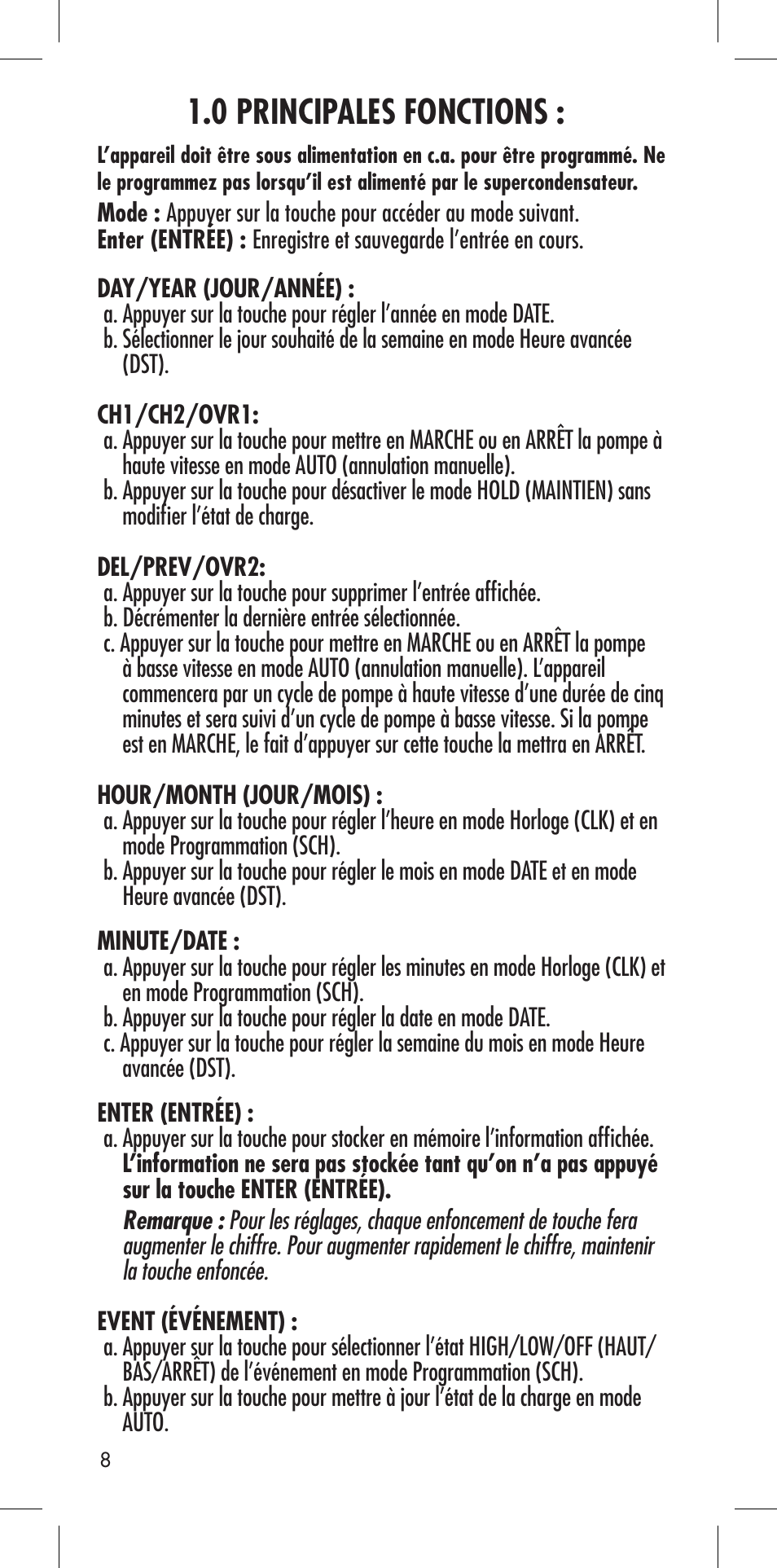0 principales fonctions | NSi Industries DPC201 User Manual | Page 10 / 24