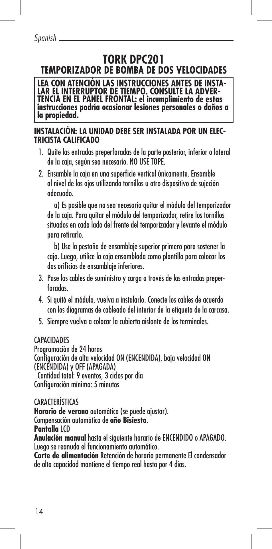 Tork dpc201, Temporizador de bomba de dos velocidades | NSi Industries DPC201 User Manual | Page 16 / 24