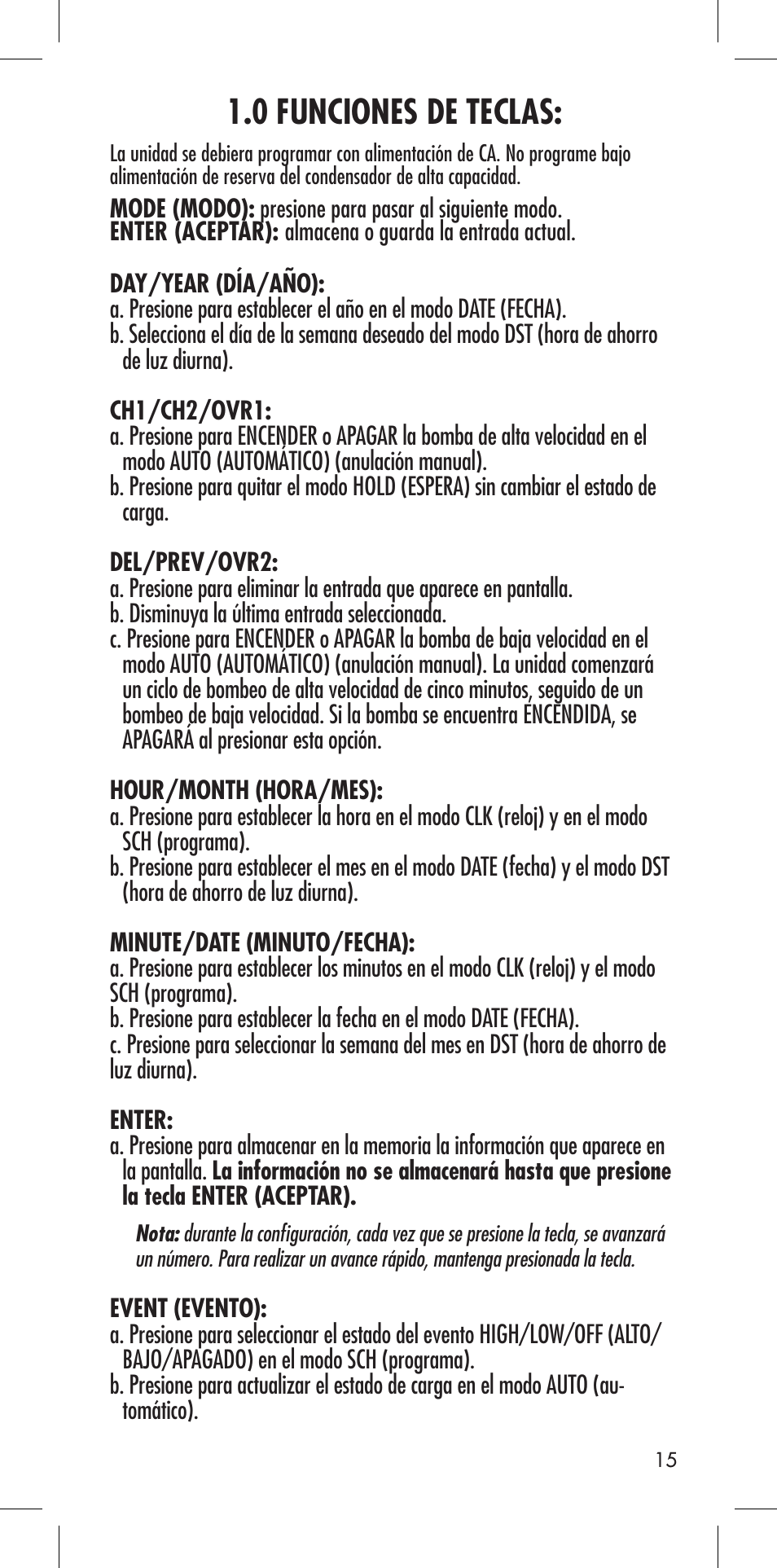0 funciones de teclas | NSi Industries DPC201 User Manual | Page 17 / 24