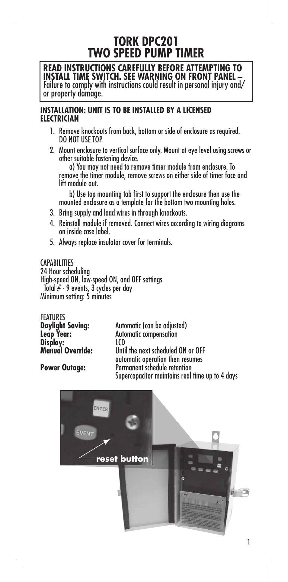 Tork dpc201 two speed pump timer | NSi Industries DPC201 User Manual | Page 3 / 24