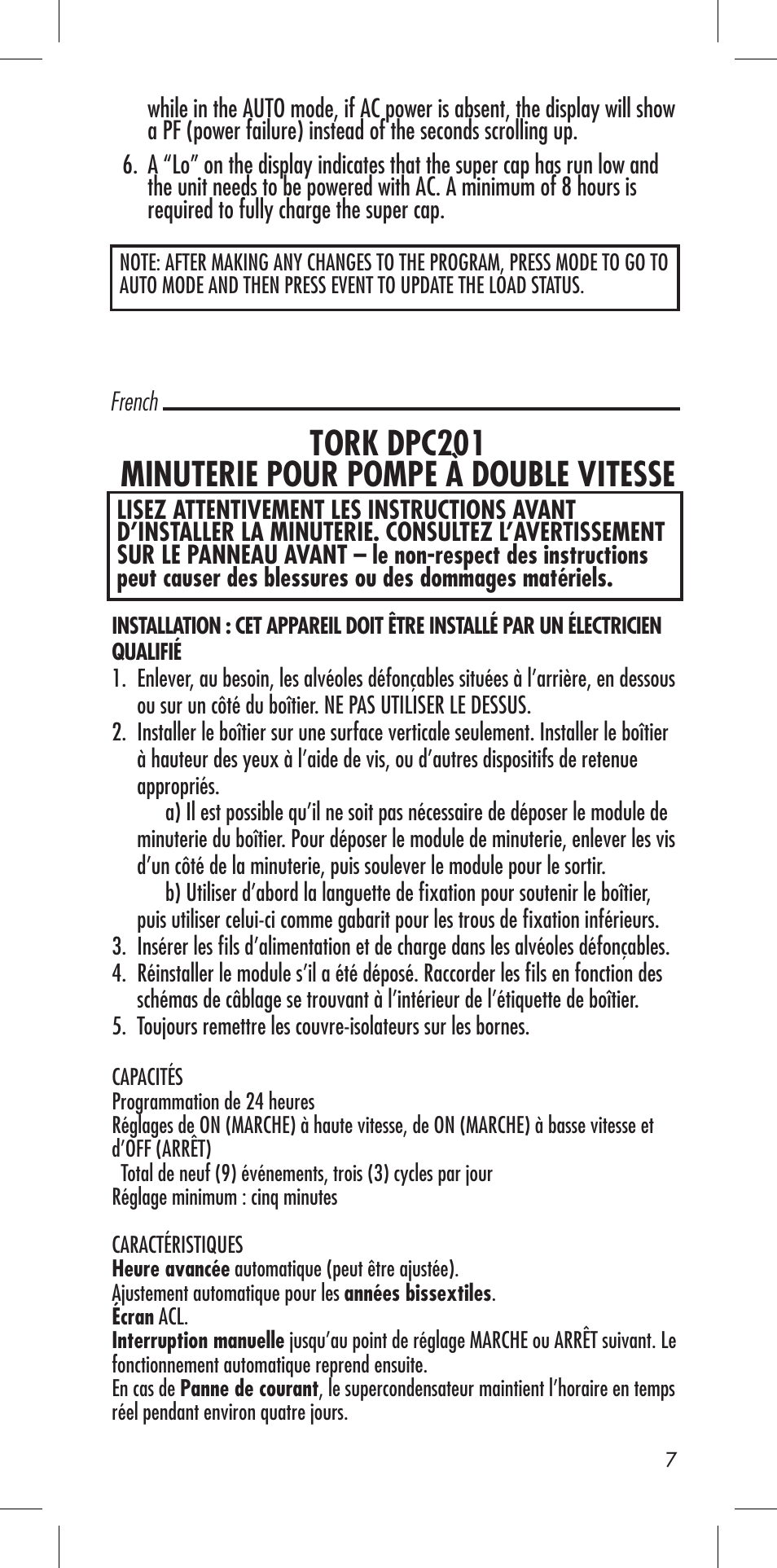 Tork dpc201 minuterie pour pompe à double vitesse | NSi Industries DPC201 User Manual | Page 9 / 24