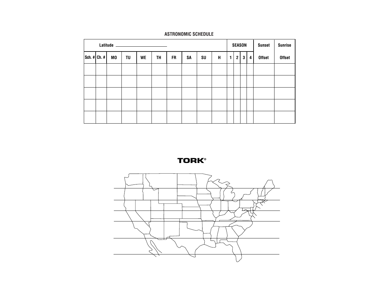 Tork, Astronomic schedule (model dzs 200a only) | NSi Industries DZM200A User Manual | Page 18 / 19