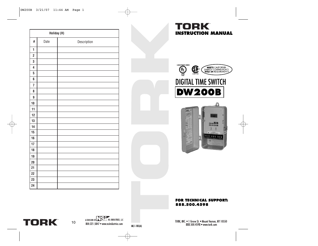 NSi Industries DW200B User Manual | 6 pages