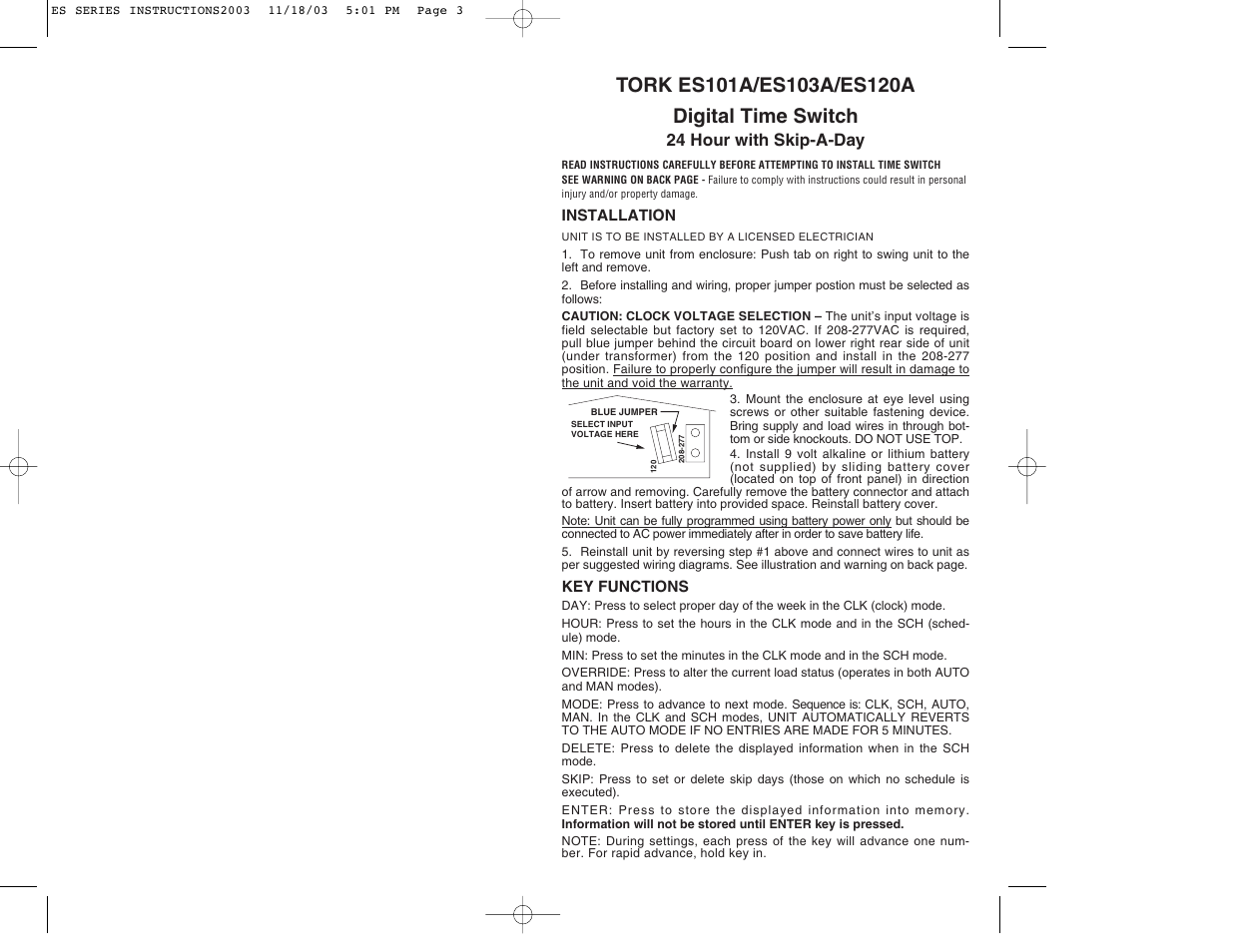 NSi Industries ES103A User Manual | 2 pages