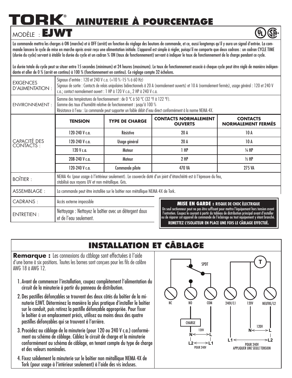 Ejwt, Minuterie à pourcentage, Installation et câblage | NSi Industries EJWT User Manual | Page 3 / 8