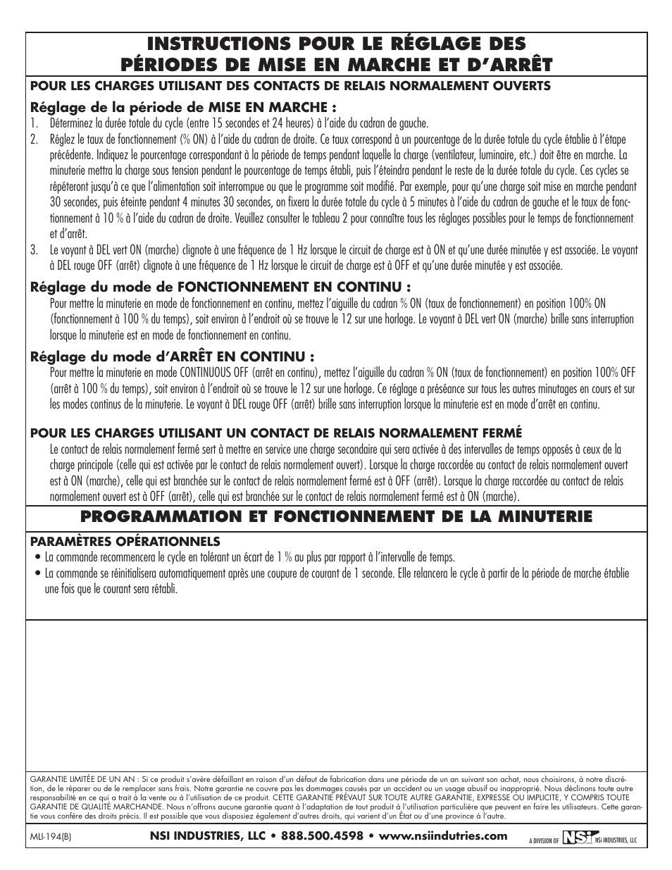 Programmation et fonctionnement de la minuterie | NSi Industries EJWT User Manual | Page 4 / 8