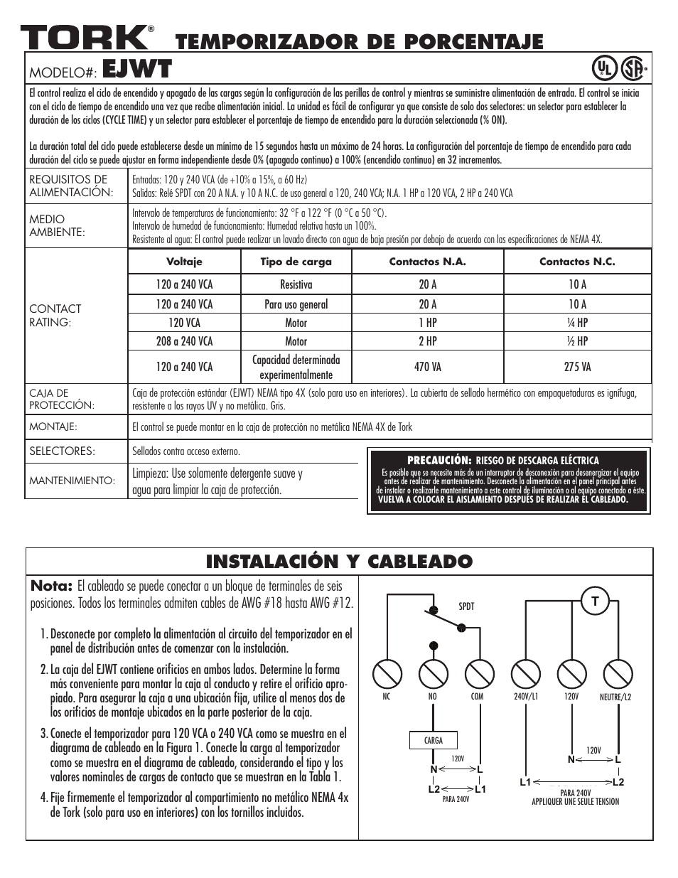 Ejwt, Temporizador de porcentaje, Instalación y cableado | NSi Industries EJWT User Manual | Page 5 / 8