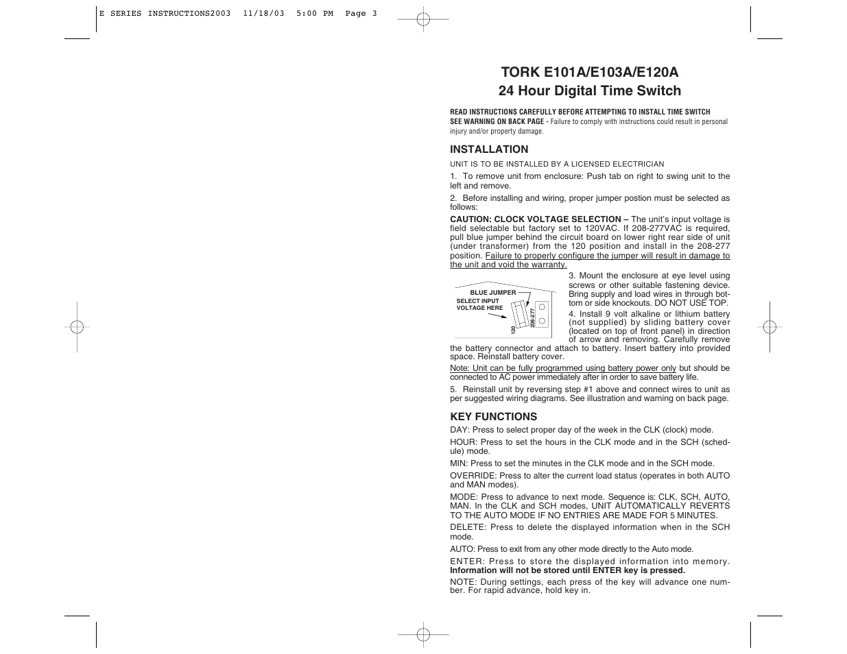 NSi Industries E103A User Manual | 2 pages