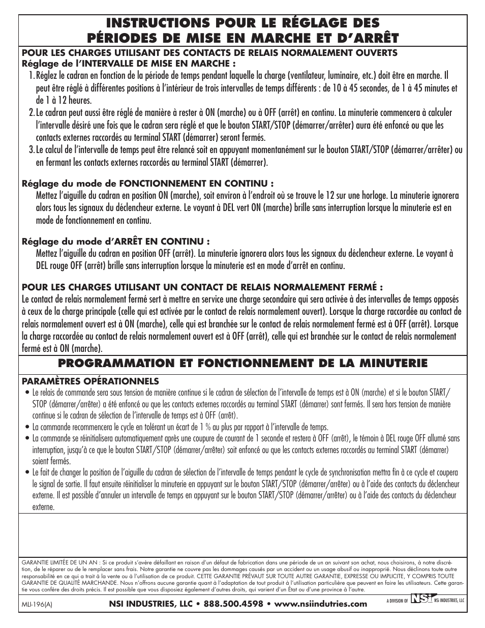 Programmation et fonctionnement de la minuterie | NSi Industries E501T User Manual | Page 6 / 8