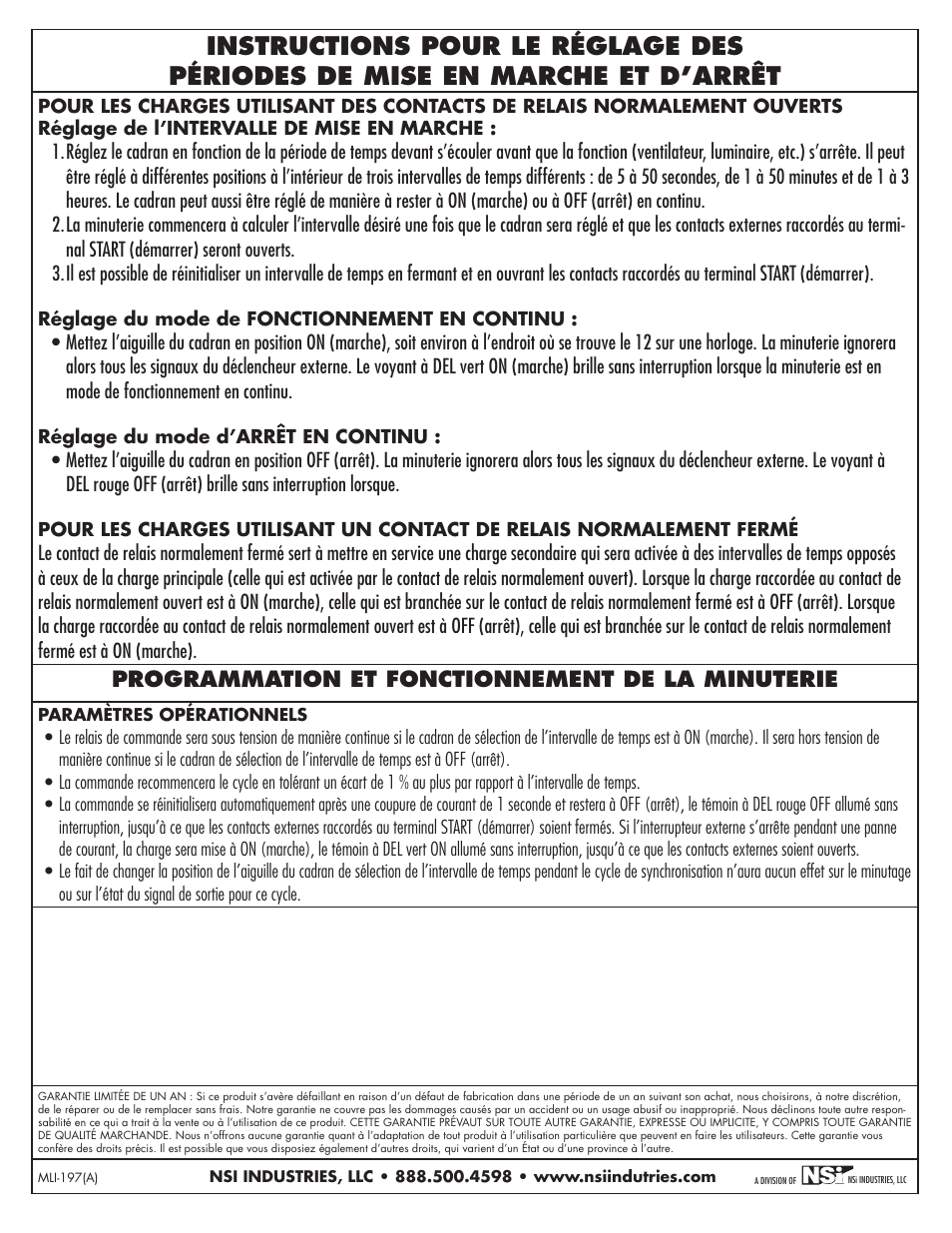 Programmation et fonctionnement de la minuterie | NSi Industries E502T User Manual | Page 6 / 8