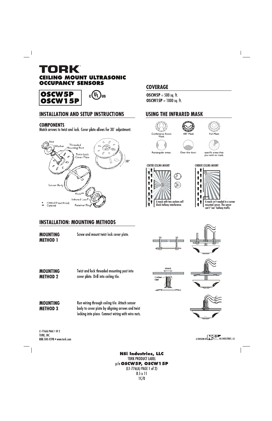 NSi Industries OSCW15P User Manual | 2 pages