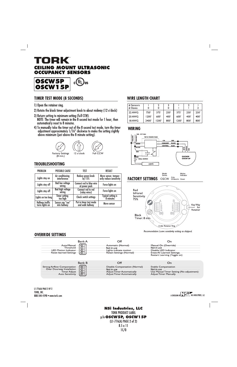 Troubleshooting | NSi Industries OSCW15P User Manual | Page 2 / 2