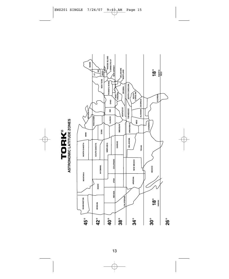 Tork, Astronomic latitude zones | NSi Industries EWZ201 User Manual | Page 15 / 16