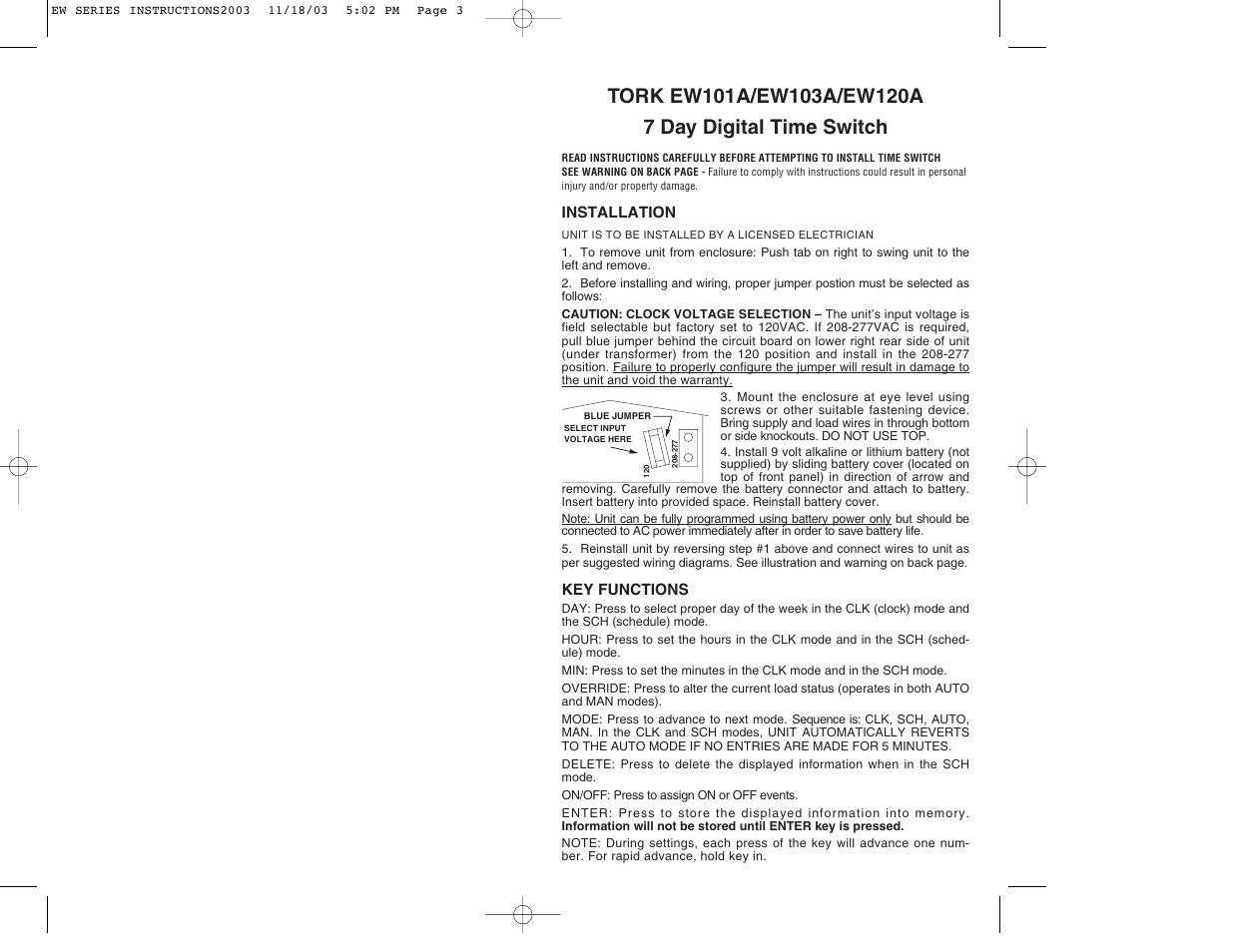 NSi Industries EW103A User Manual | 2 pages