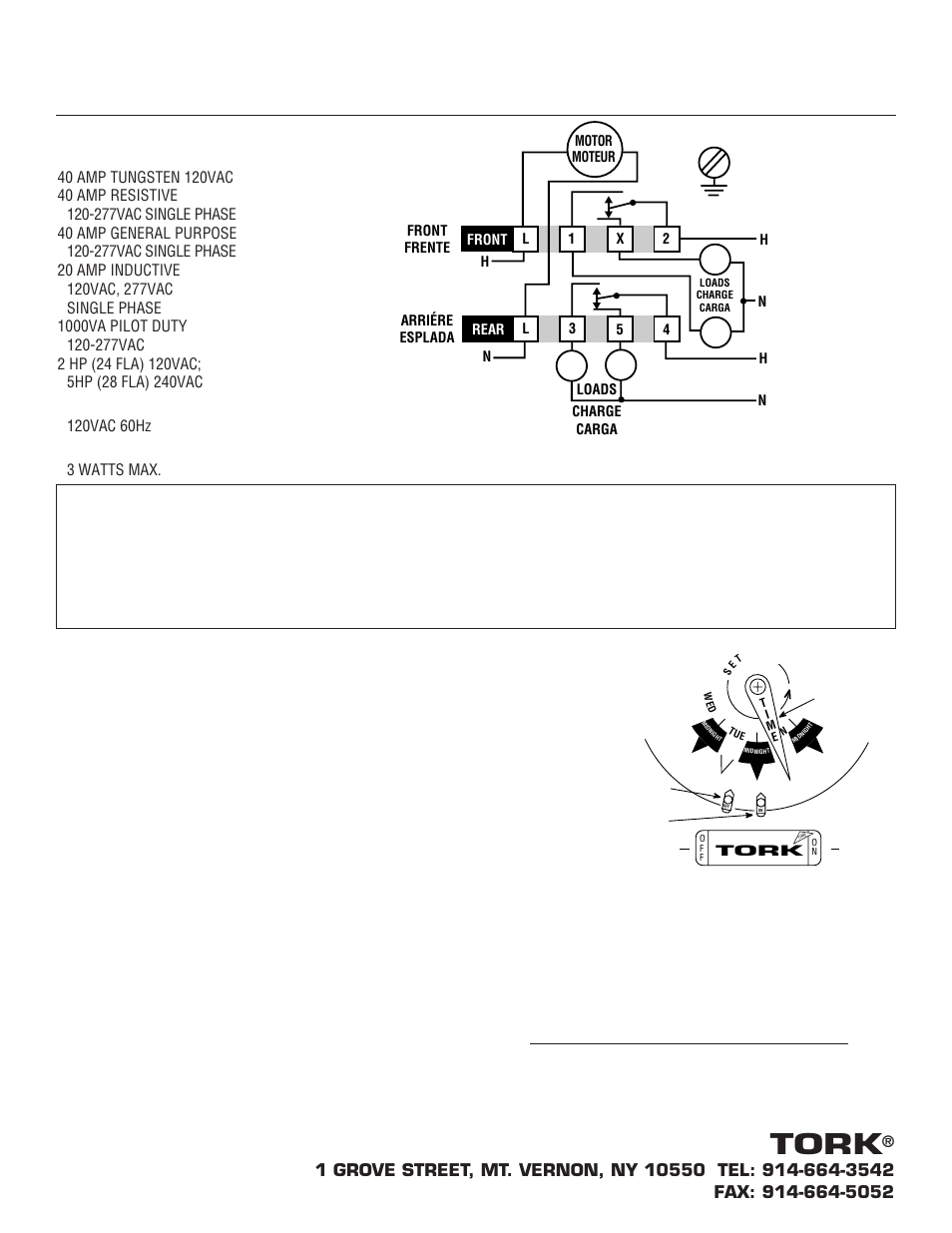 W220installop, Tork model w220, Tork | Do not force dial backwards, Seven day calendar dial time switch, Typical connections for 120vac | NSi Industries W100 User Manual | Page 4 / 8