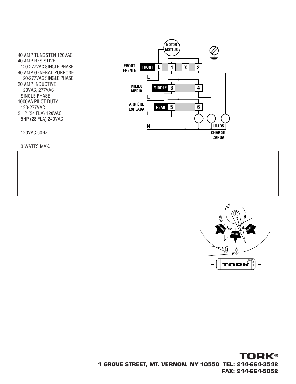 W300installop, Tork model w300, Tork | Do not force dial backwards, Seven day calendar dial time switch | NSi Industries W100 User Manual | Page 7 / 8