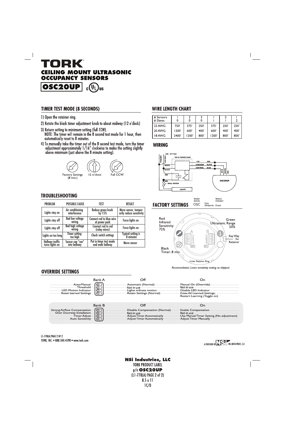 Troubleshooting | NSi Industries OSC20UP User Manual | Page 2 / 2