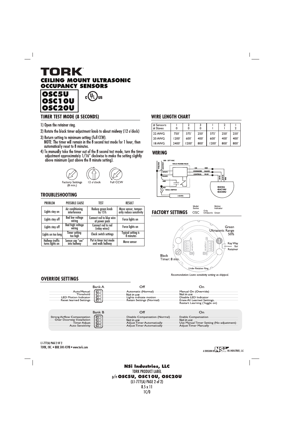 Troubleshooting | NSi Industries OSC20U User Manual | Page 2 / 2