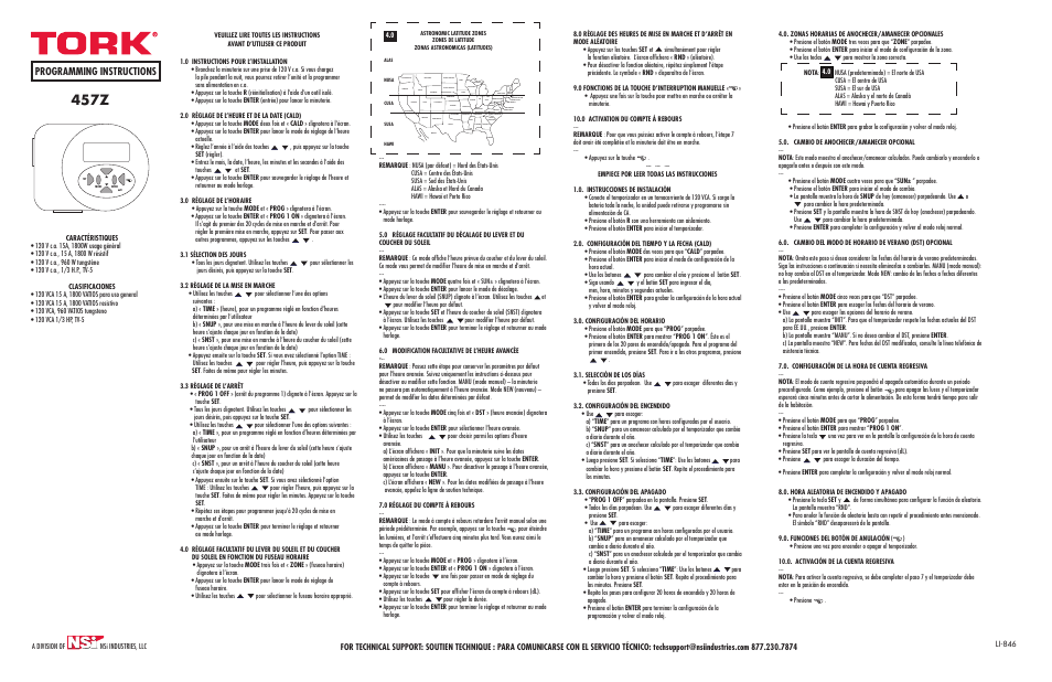 457z, Programming instructions | NSi Industries 457Z User Manual | Page 2 / 2