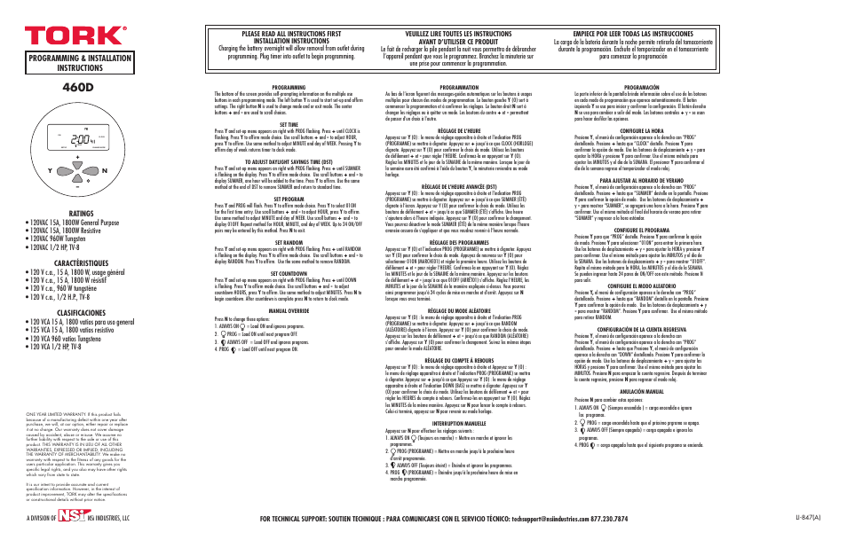 NSi Industries 460D User Manual | 1 page