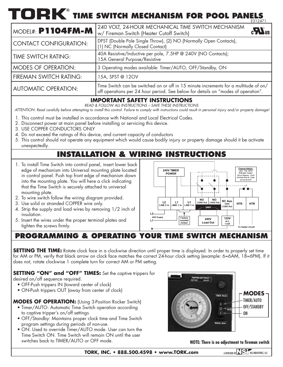 NSi Industries P1104FM-M User Manual | 1 page