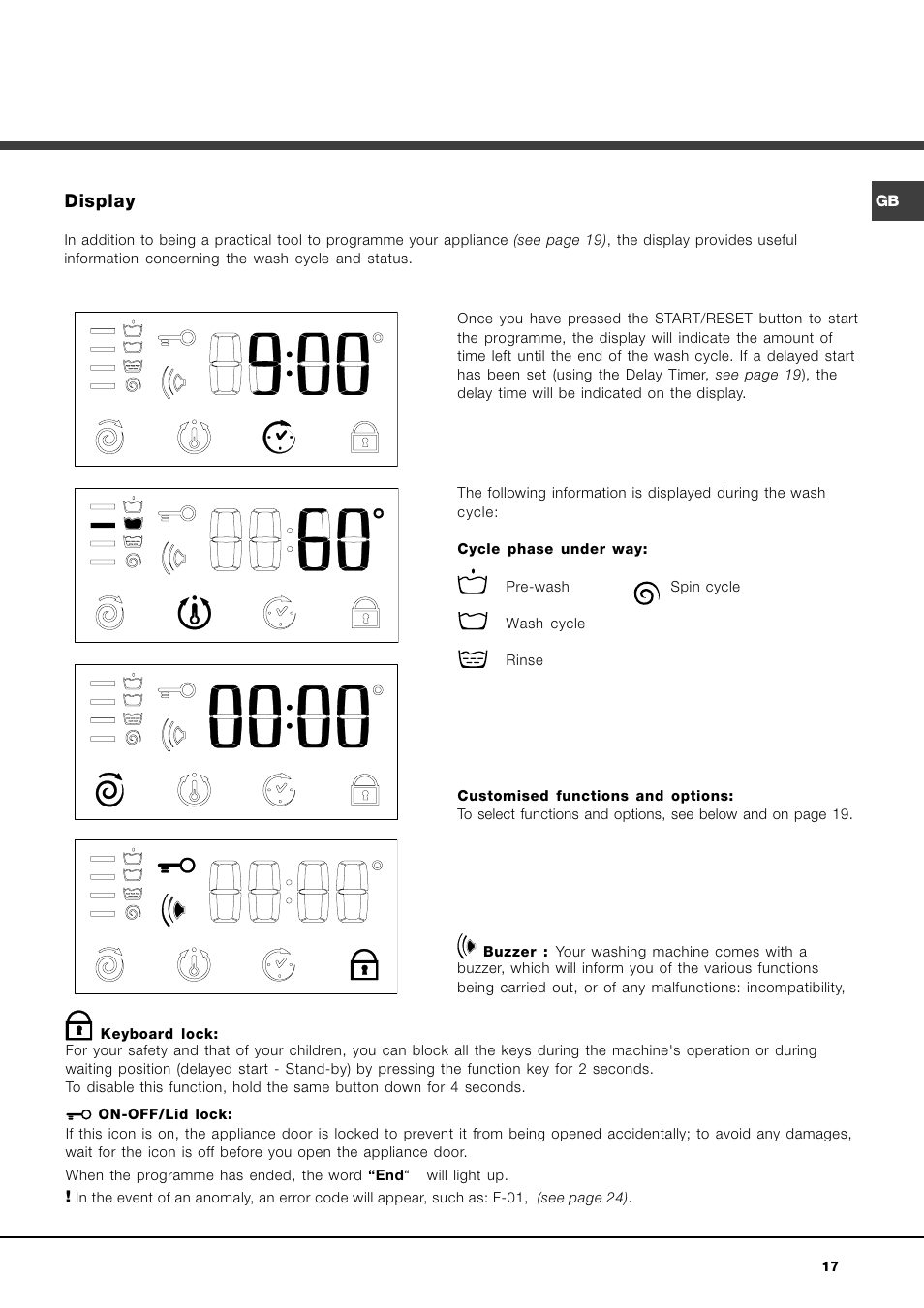 Display | Hotpoint Ariston AVTF 109 User Manual | Page 17 / 72