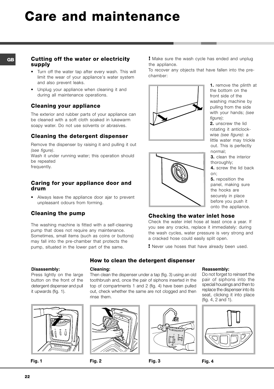 Care and maintenance | Hotpoint Ariston AVTF 109 User Manual | Page 22 / 72