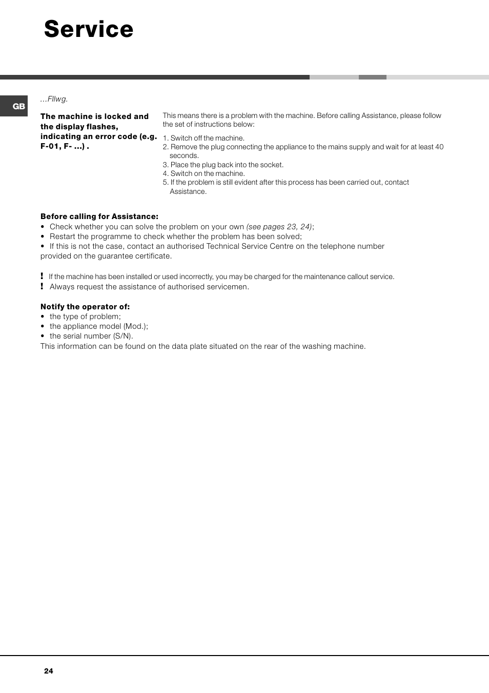 Service | Hotpoint Ariston AVTF 109 User Manual | Page 24 / 72
