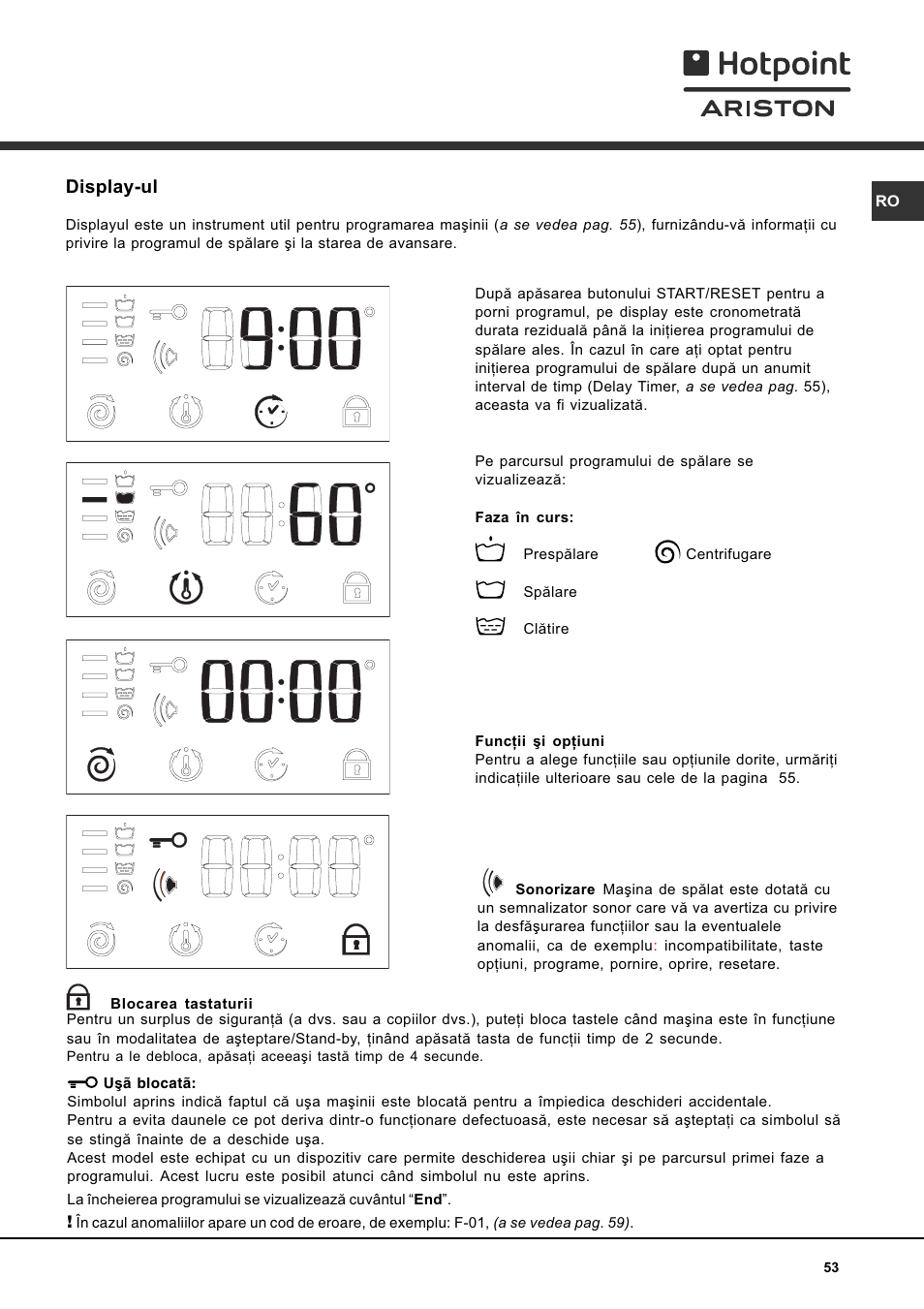 Display-ul | Hotpoint Ariston AVTF 109 User Manual | Page 53 / 72