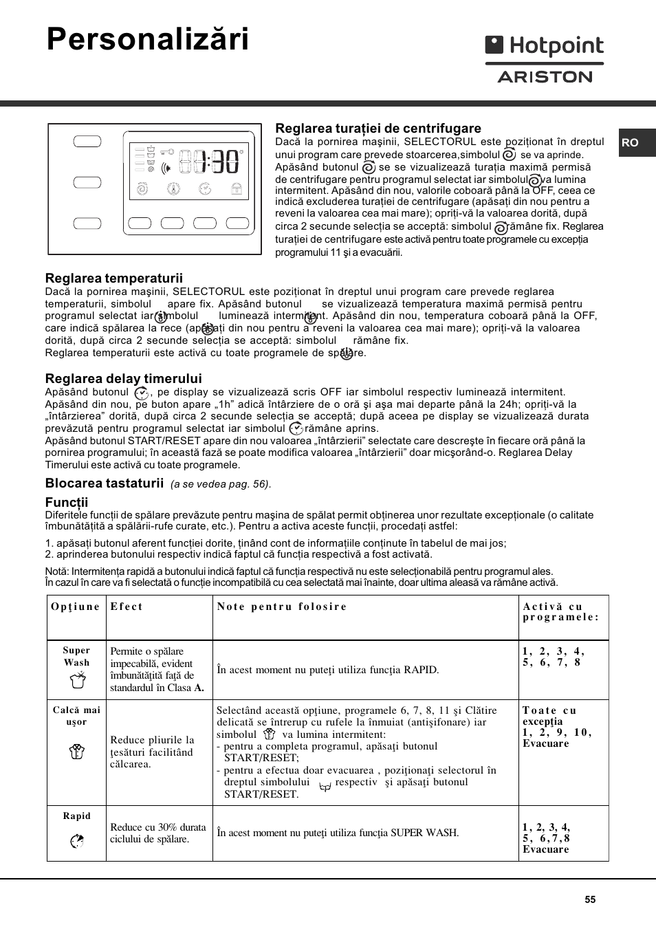 Personalizãri | Hotpoint Ariston AVTF 109 User Manual | Page 55 / 72