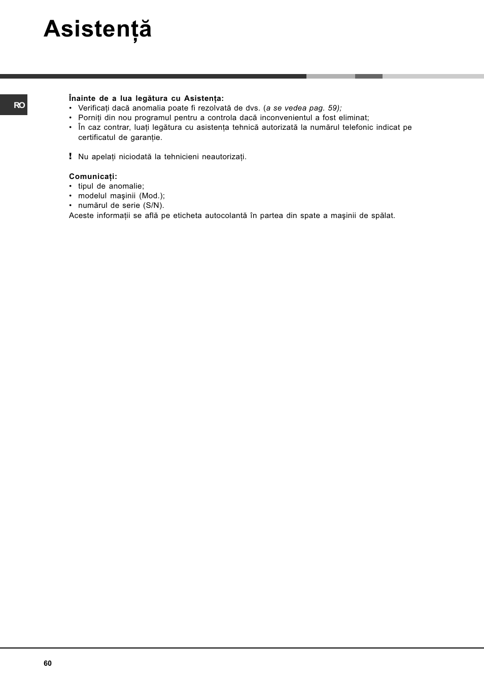 Asistenþã | Hotpoint Ariston AVTF 109 User Manual | Page 60 / 72