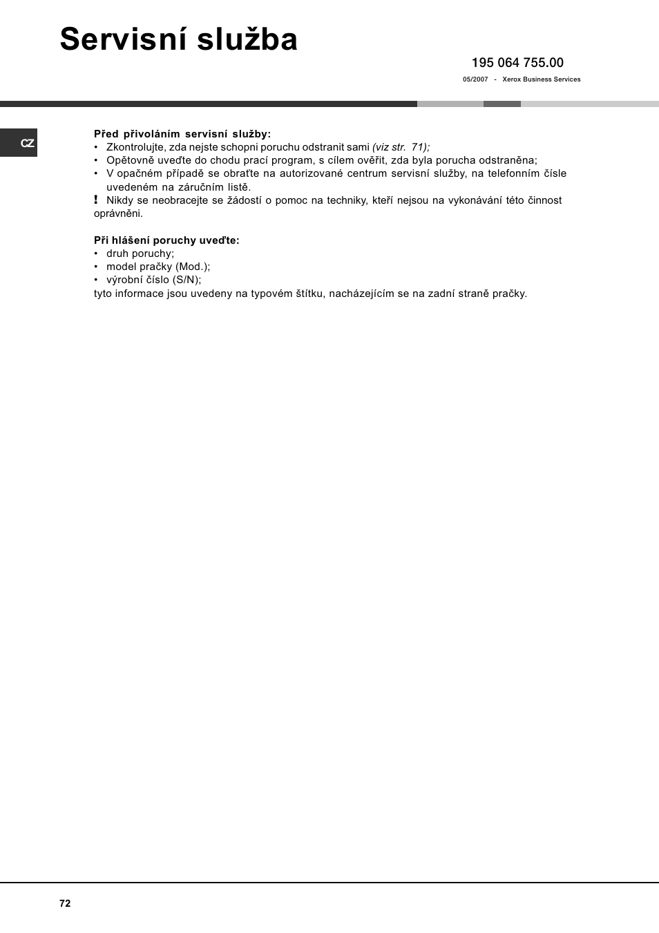 Servisní sluba | Hotpoint Ariston AVTF 109 User Manual | Page 72 / 72