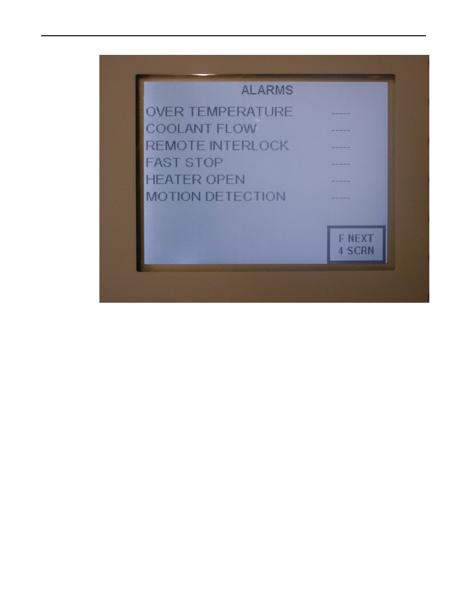 Alarms screen | Precision Control Systems ProfileIR 4069P User Manual | Page 21 / 34
