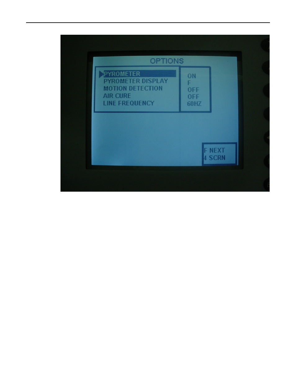 Options screen | Precision Control Systems ProfileIR 4069P User Manual | Page 23 / 34